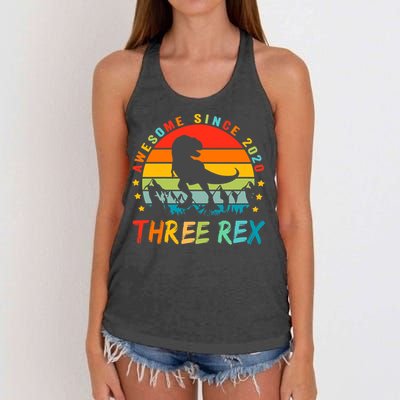 Three Rex 3rd Birthday Third Dinosaur 3 Year Old Women's Knotted Racerback Tank