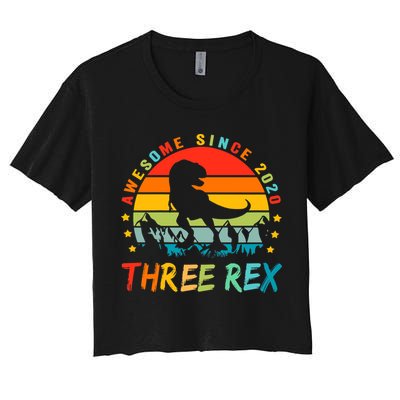 Three Rex 3rd Birthday Third Dinosaur 3 Year Old Crop Top