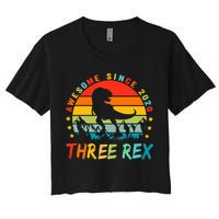 Three Rex 3rd Birthday Third Dinosaur 3 Year Old Crop Top