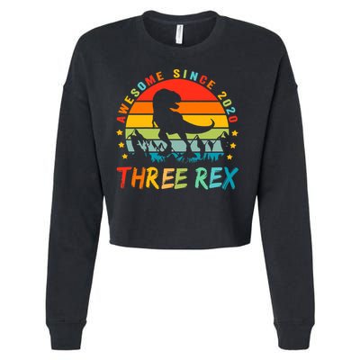 Three Rex 3rd Birthday Third Dinosaur 3 Year Old Cropped Pullover Crew