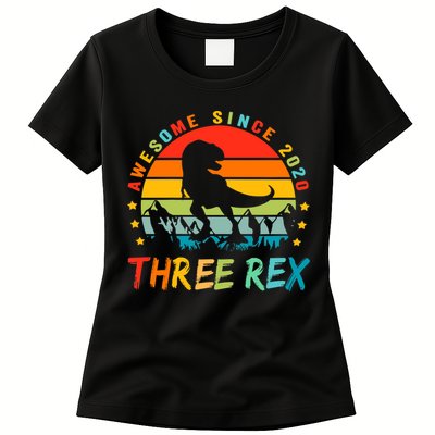 Three Rex 3rd Birthday Third Dinosaur 3 Year Old Womens T-Shirt