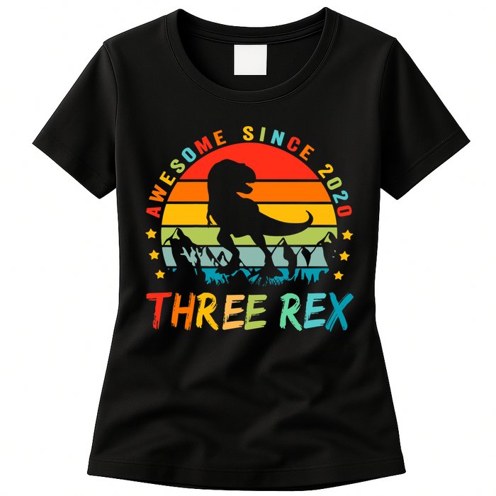 Three Rex 3rd Birthday Third Dinosaur 3 Year Old Womens T-Shirt