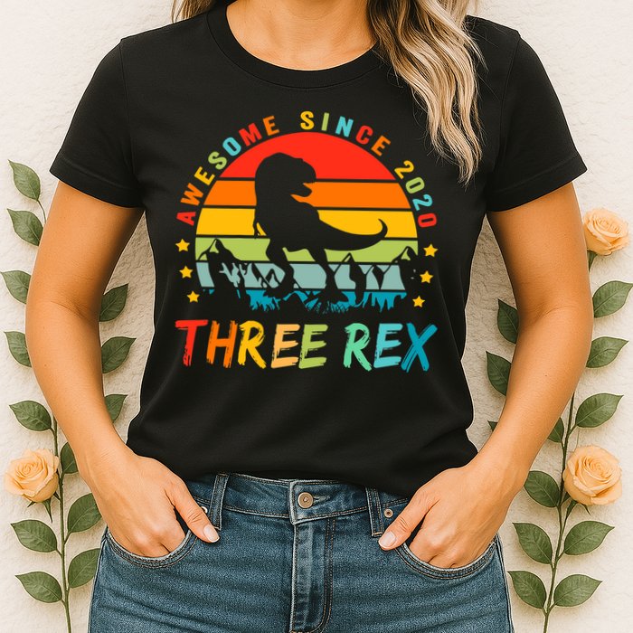 Three Rex 3rd Birthday Third Dinosaur 3 Year Old Womens T-Shirt