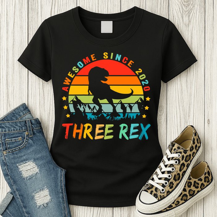 Three Rex 3rd Birthday Third Dinosaur 3 Year Old Womens T-Shirt