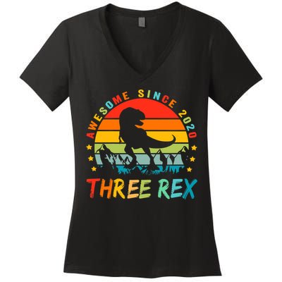 Three Rex 3rd Birthday Third Dinosaur 3 Year Old Women's V-Neck T-Shirt