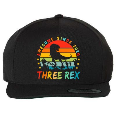 Three Rex 3rd Birthday Third Dinosaur 3 Year Old Wool Snapback Cap