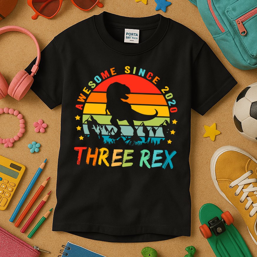 Three Rex 3rd Birthday Third Dinosaur 3 Year Old Kids T-Shirt
