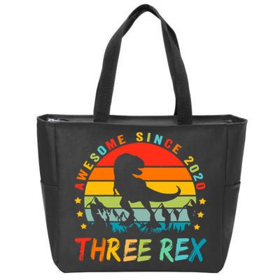 Three Rex 3rd Birthday Third Dinosaur 3 Year Old Zip Tote Bag