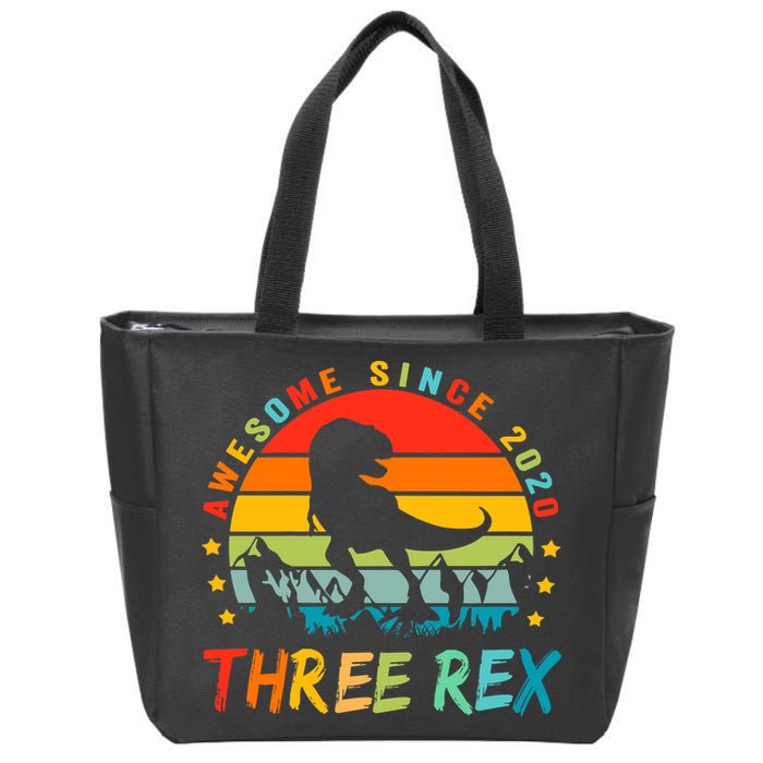 Three Rex 3rd Birthday Third Dinosaur 3 Year Old Zip Tote Bag