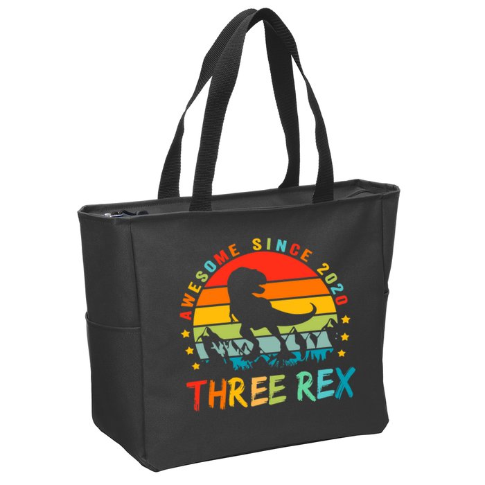 Three Rex 3rd Birthday Third Dinosaur 3 Year Old Zip Tote Bag