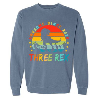 Three Rex 3rd Birthday Third Dinosaur 3 Year Old Garment-Dyed Sweatshirt