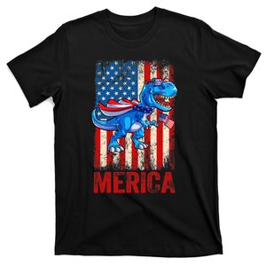 T Rex 4th Of July Dino Men American USA Flag T-Shirt