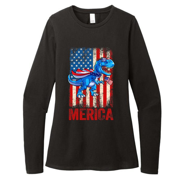 T Rex 4th Of July Dino Men American USA Flag Womens CVC Long Sleeve Shirt