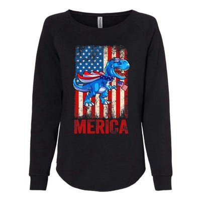 T Rex 4th Of July Dino Men American USA Flag Womens California Wash Sweatshirt