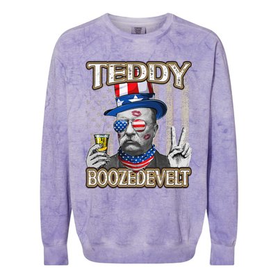 Theodore Roosevelt 4th July Teddy Boozedevelt American Flag Colorblast Crewneck Sweatshirt