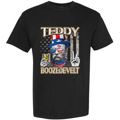 Theodore Roosevelt 4th July Teddy Boozedevelt American Flag Garment-Dyed Heavyweight T-Shirt