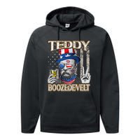 Theodore Roosevelt 4th July Teddy Boozedevelt American Flag Performance Fleece Hoodie