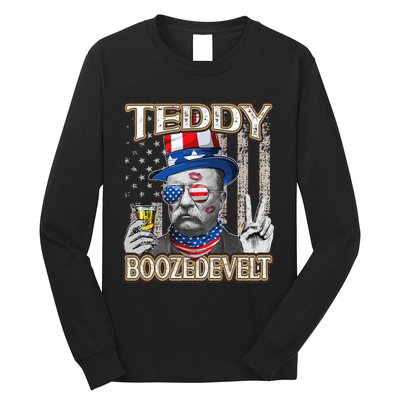 Theodore Roosevelt 4th July Teddy Boozedevelt American Flag Long Sleeve Shirt