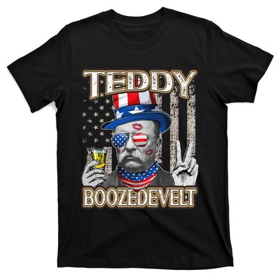 Theodore Roosevelt 4th July Teddy Boozedevelt American Flag T-Shirt