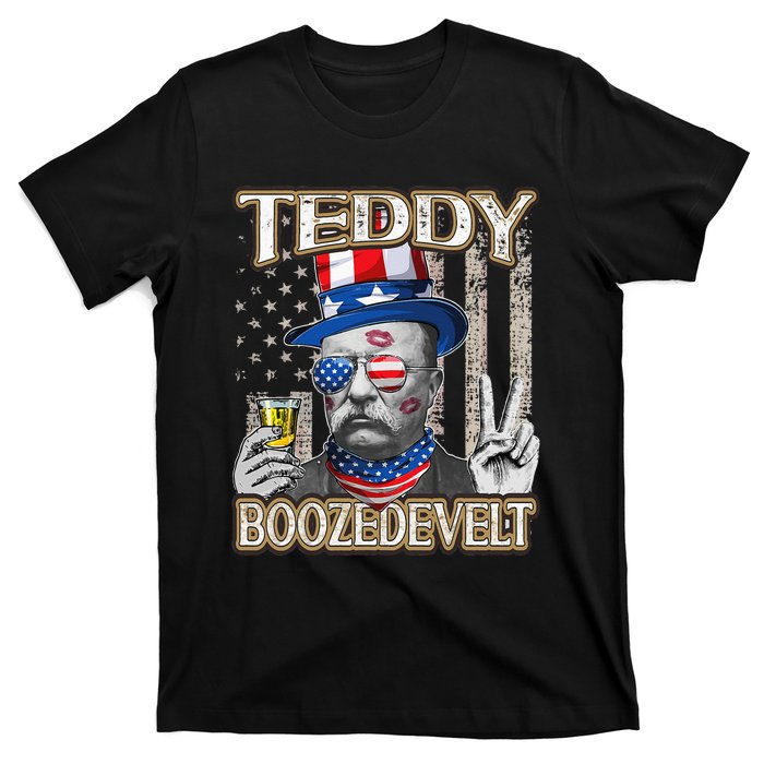 Theodore Roosevelt 4th July Teddy Boozedevelt American Flag T-Shirt