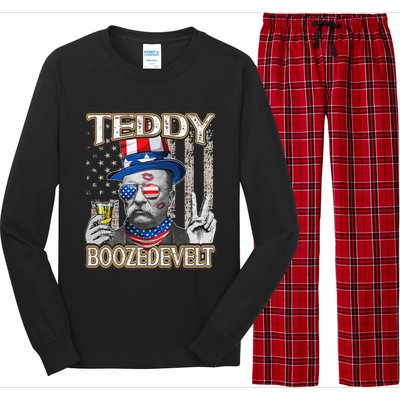 Theodore Roosevelt 4th July Teddy Boozedevelt American Flag Long Sleeve Pajama Set