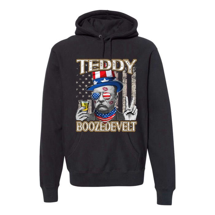 Theodore Roosevelt 4th July Teddy Boozedevelt American Flag Premium Hoodie