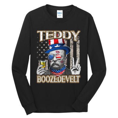 Theodore Roosevelt 4th July Teddy Boozedevelt American Flag Tall Long Sleeve T-Shirt