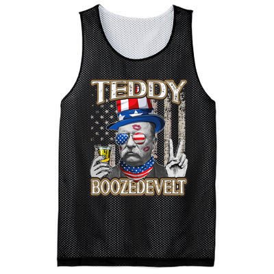 Theodore Roosevelt 4th July Teddy Boozedevelt American Flag Mesh Reversible Basketball Jersey Tank