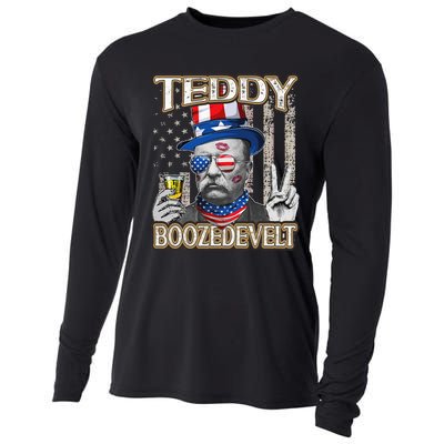 Theodore Roosevelt 4th July Teddy Boozedevelt American Flag Cooling Performance Long Sleeve Crew