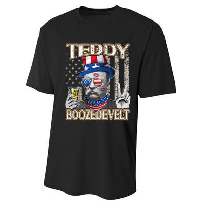 Theodore Roosevelt 4th July Teddy Boozedevelt American Flag Performance Sprint T-Shirt