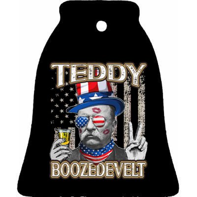 Theodore Roosevelt 4th July Teddy Boozedevelt American Flag Ceramic Bell Ornament