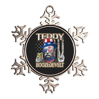 Theodore Roosevelt 4th July Teddy Boozedevelt American Flag Metallic Star Ornament