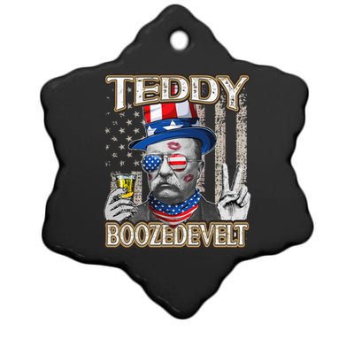 Theodore Roosevelt 4th July Teddy Boozedevelt American Flag Ceramic Star Ornament