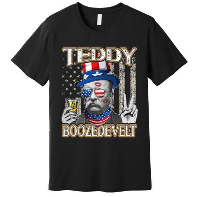 Theodore Roosevelt 4th July Teddy Boozedevelt American Flag Premium T-Shirt