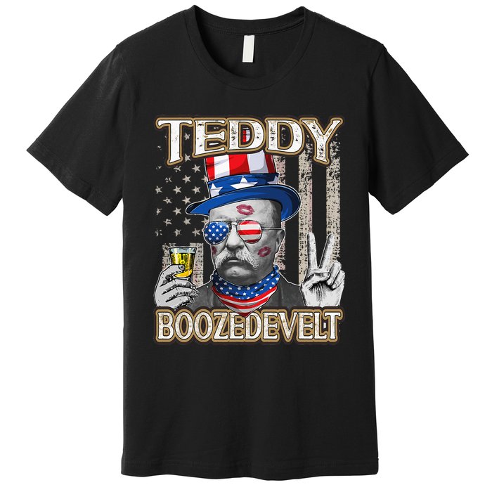 Theodore Roosevelt 4th July Teddy Boozedevelt American Flag Premium T-Shirt