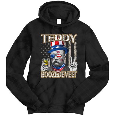 Theodore Roosevelt 4th July Teddy Boozedevelt American Flag Tie Dye Hoodie