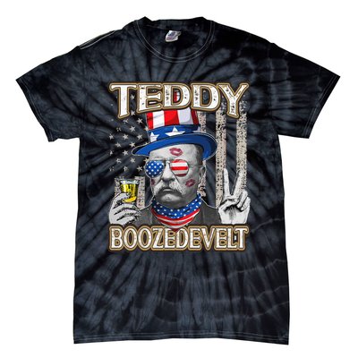 Theodore Roosevelt 4th July Teddy Boozedevelt American Flag Tie-Dye T-Shirt