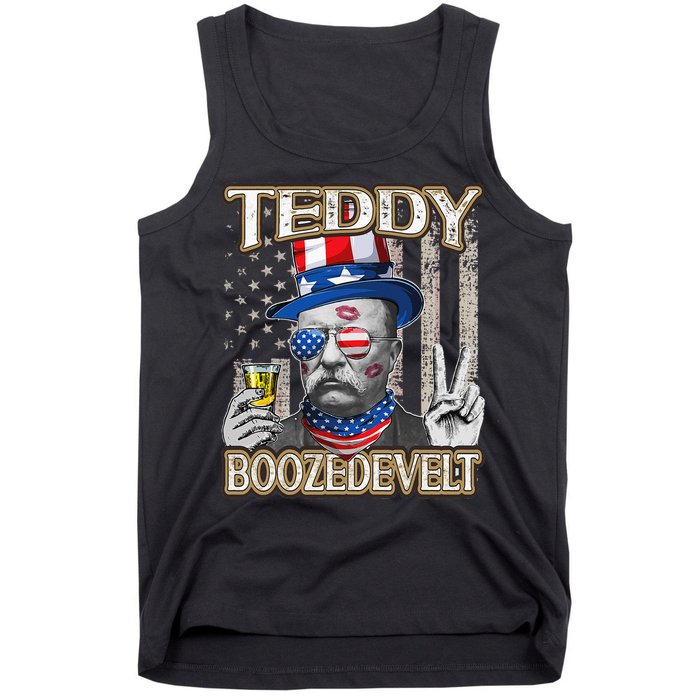 Theodore Roosevelt 4th July Teddy Boozedevelt American Flag Tank Top