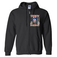 Theodore Roosevelt 4th July Teddy Boozedevelt American Flag Full Zip Hoodie