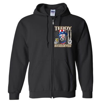 Theodore Roosevelt 4th July Teddy Boozedevelt American Flag Full Zip Hoodie