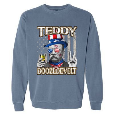 Theodore Roosevelt 4th July Teddy Boozedevelt American Flag Garment-Dyed Sweatshirt