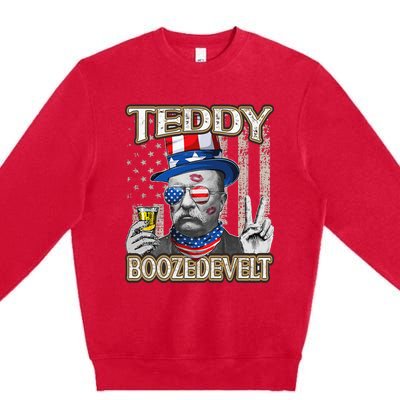 Theodore Roosevelt 4th July Teddy Boozedevelt American Flag Premium Crewneck Sweatshirt