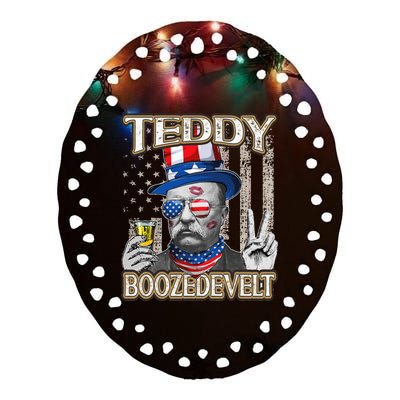 Theodore Roosevelt 4th July Teddy Boozedevelt American Flag Ceramic Oval Ornament