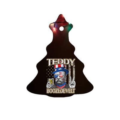 Theodore Roosevelt 4th July Teddy Boozedevelt American Flag Ceramic Tree Ornament