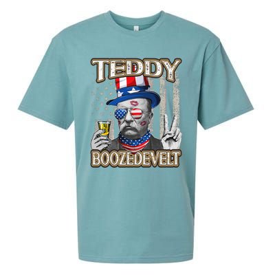 Theodore Roosevelt 4th July Teddy Boozedevelt American Flag Sueded Cloud Jersey T-Shirt