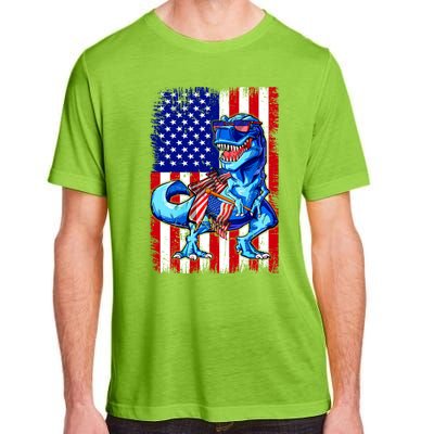 T Rex 4th Of July Dino Men American USA Flag Adult ChromaSoft Performance T-Shirt