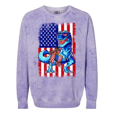 T Rex 4th Of July Dino Men American USA Flag Colorblast Crewneck Sweatshirt