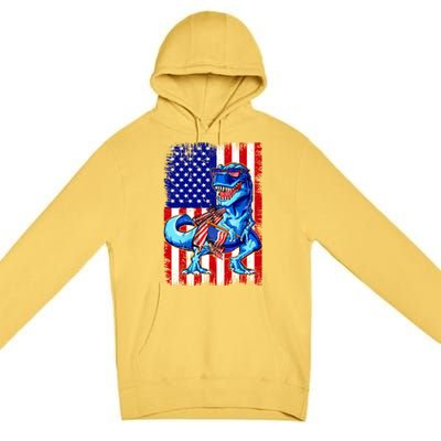 T Rex 4th Of July Dino Men American USA Flag Premium Pullover Hoodie