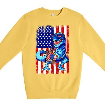 T Rex 4th Of July Dino Men American USA Flag Premium Crewneck Sweatshirt