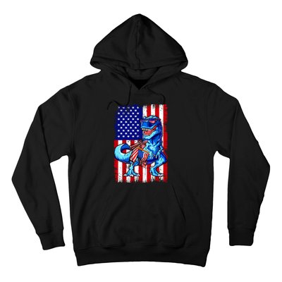 T Rex 4th Of July Dino Men American USA Flag Hoodie